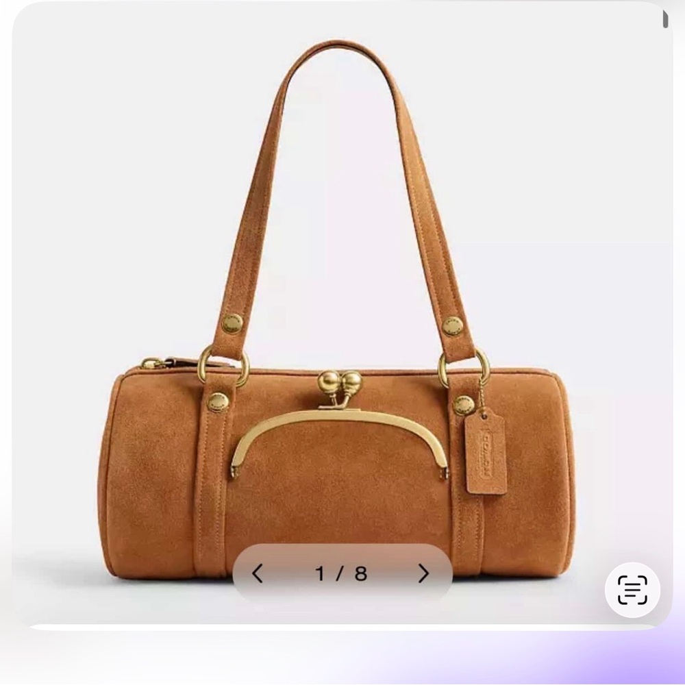 Coach Kisslock Barrel Bag Suede Barrel Shoulder Bag‎ in Caramel (from Runway)